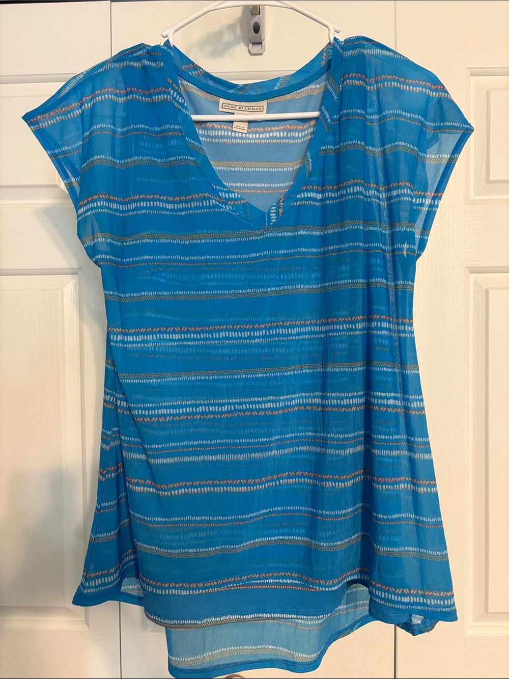 Dana Buchman Turquoise Striped V-Neck Tunic
